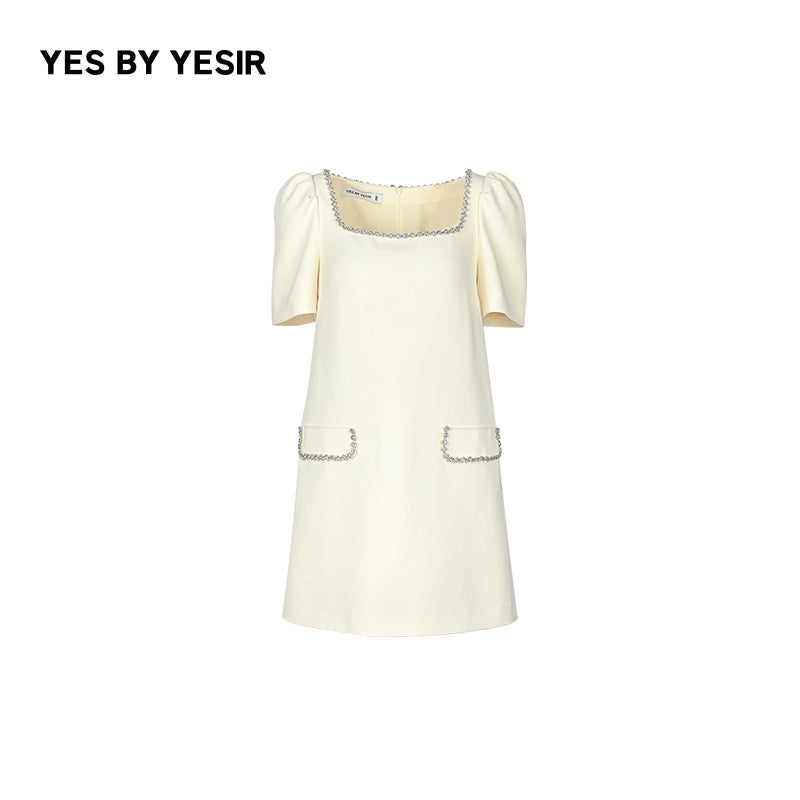 YES BY YESIR | Ye Qians White Square-Neck Dress -ELIANNA.