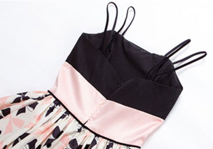 Le Palais  50s classic pink and black contrast bow cinched waist Dress-WENDY