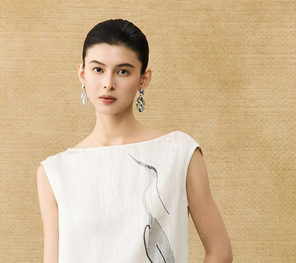 HECO Chinese style crane print top - LIVES.