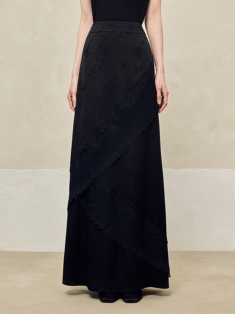 HECO Acetate Lace Drape A-line Long Skirt - EAGLE.