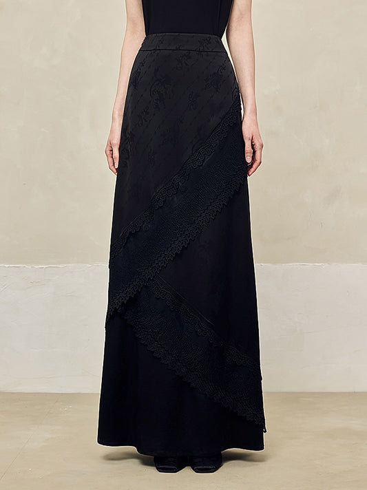 HECO Acetate Lace Drape A-line Long Skirt - EAGLE.