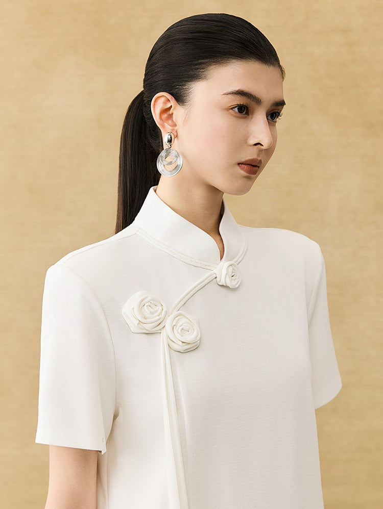 HECO Chinese Handmade Rose Tassel Short Sleeve T-Shirt  - GRADE.