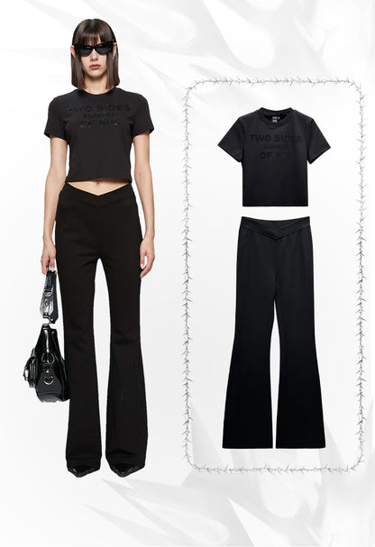 ANNAKIKI Designer Black V-Waist Bootcut Pants Casual Pants-CARTI