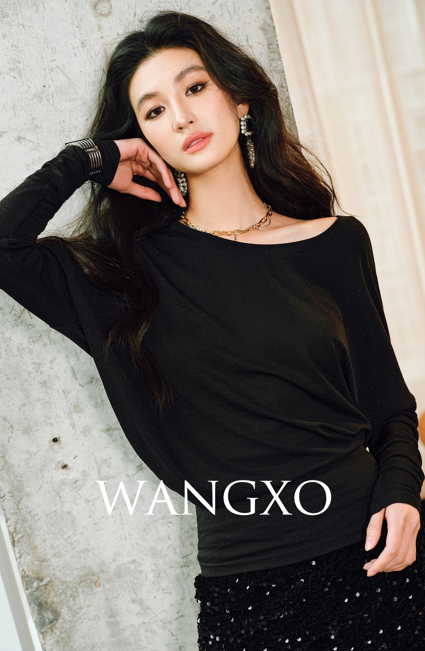 WANGXO | Filigree Knit Pleated Bat Sleeve Top -LUXA.
