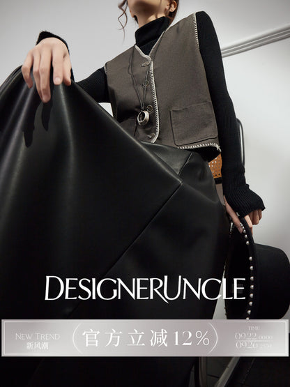 DGU|Leather Vest Light Luxury Commuting Loose and Versatile Design Shoulder Top - Stephan.