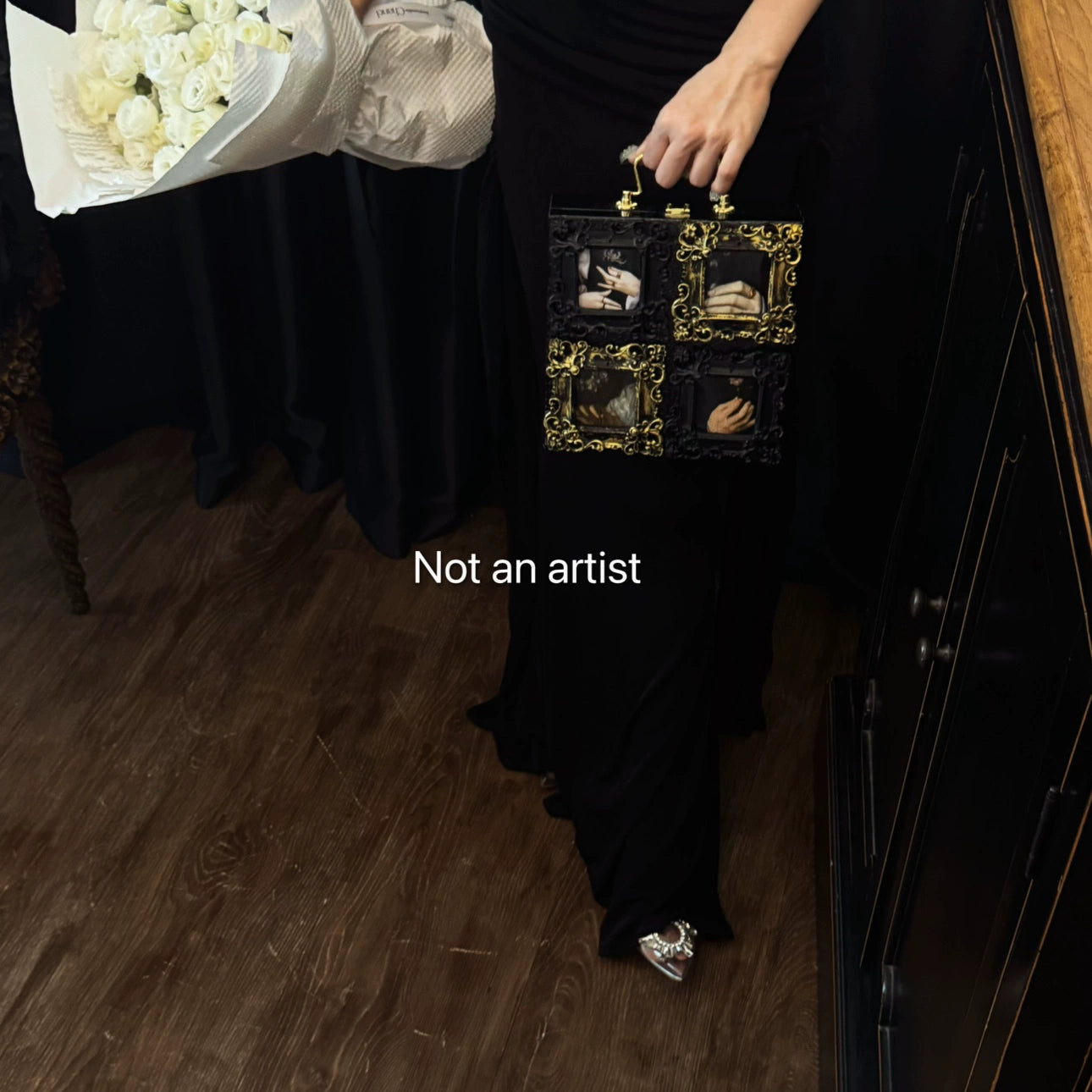 NOT AN ARTIST Vintage handmade black gold oil painting box clutch - MINQ