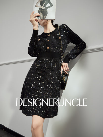 DGU|Twilight" black small fragrance style slimming high-end long-sleeved dress - Antonia.