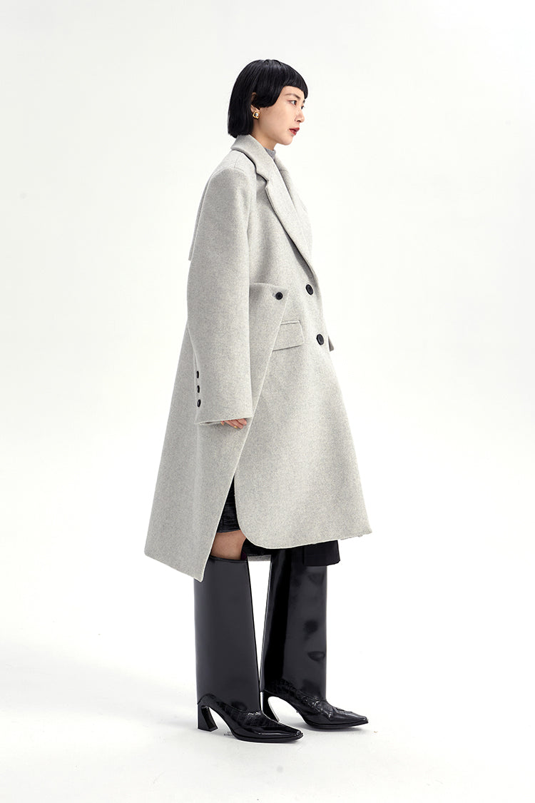 TINY IN Coat with large back hem and wool collar for women-ASHA