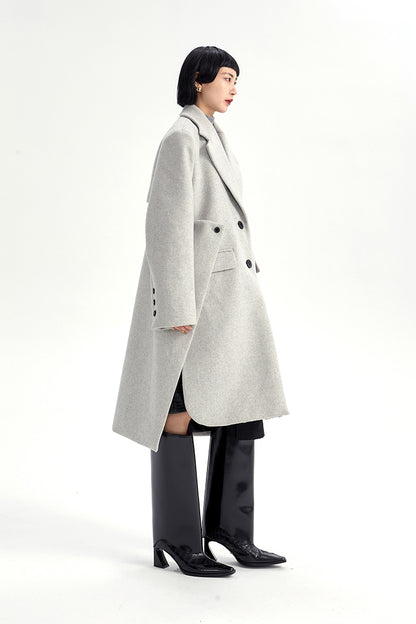 TINY IN Coat with large back hem and wool collar for women-ASHA
