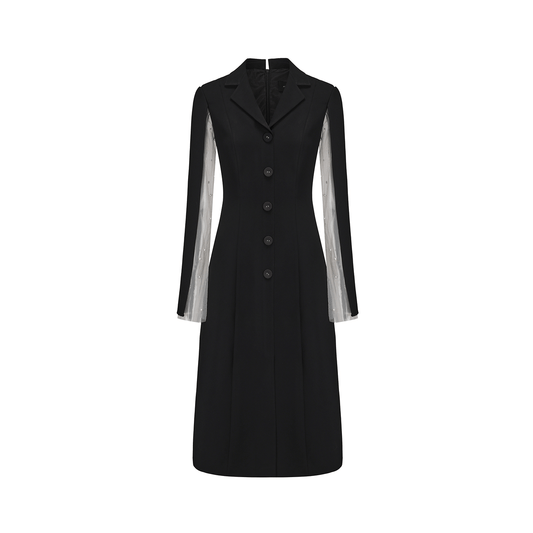 ATELIER MISS LU Pearl Embellished Gauze Sleeve Suit Dress - CONQUER.
