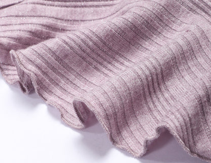 WANGXO | Bright Silk Knit V-Neck Waist Ruffle Top -SÁYA.