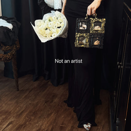 NOT AN ARTIST Vintage handmade black gold oil painting box clutch - MINQ.