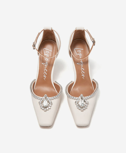 SHOESZOOO French Ankle Strap Stiletto Square Toe Crystal High Heels - MYSELF.