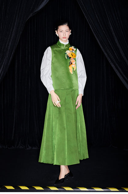 M essential Mackay designer Emerald Green Silk Anemone Raffia Embroidery Vest - jack.