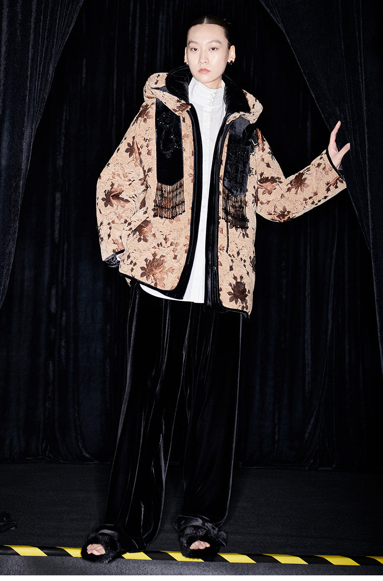 M essential Mackay drop-off jacquard crochet-embroidered hooded puffer jacket - all apere.