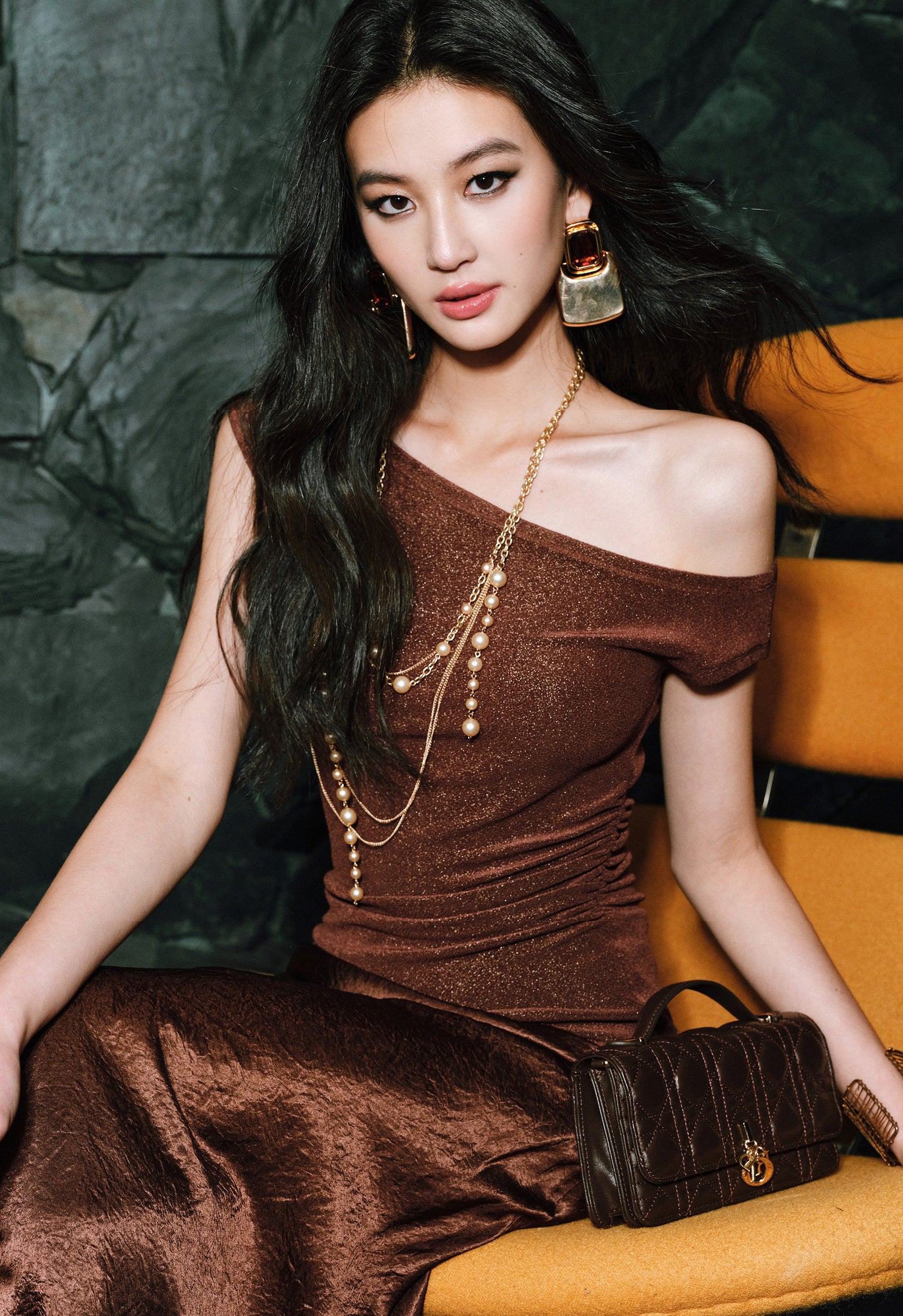 WANGXO Brilliant Radiant Acetate Bright Silk Heavy Handmade Slanted Shoulder Top - NELLA