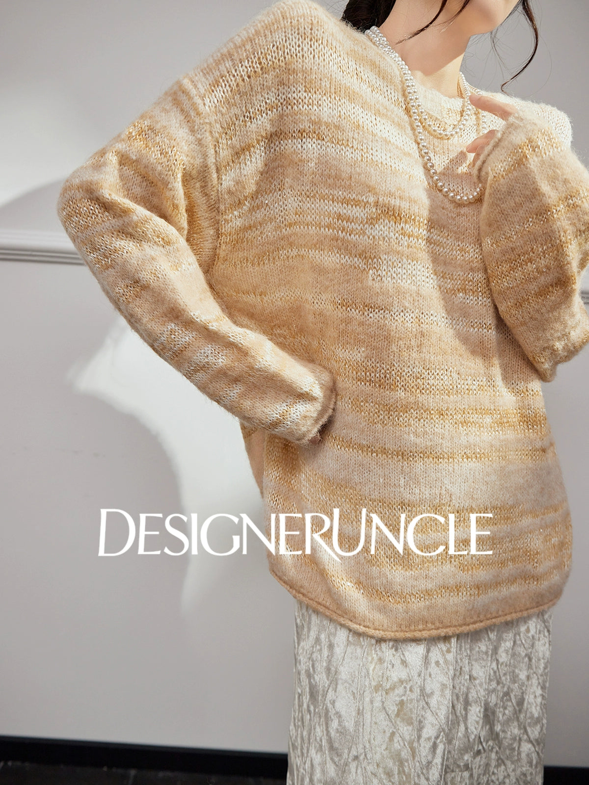 DGU|Orange and yellow sweater women's new soft waxy crew neck loose lazy design knitted top - BASE.