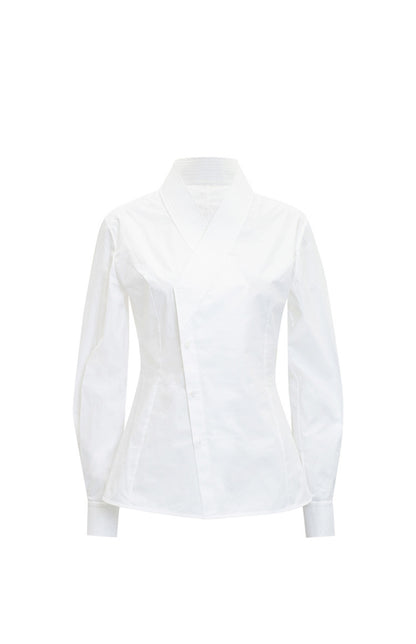M essential Makay designer hibiscus jacquard layered placket wrap-around waist shirt - BETA.
