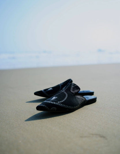 B-FEI French embroidered half-flip flats mules - PENDE.