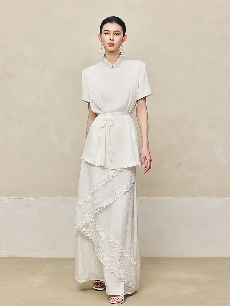 HECO Acetate Lace Drape A-line Long Skirt - EAGLE.