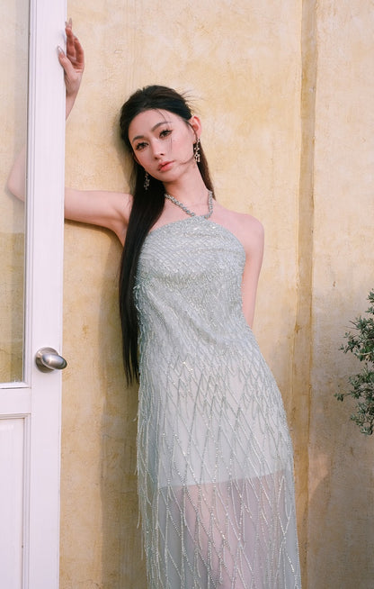 Wardrobes by Chen Elegant Green Halter Tassel cocktail party Dress-Zen