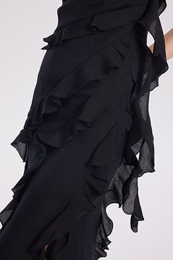 TINY IN ruffled side slit midi slip dress -KAKA
