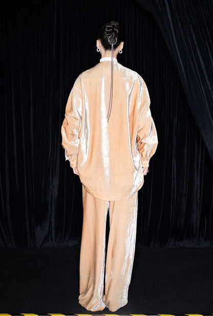 M essential Marquette Rulang velvet dahlia Thai lion goldfish studded bead shirt - BAO.