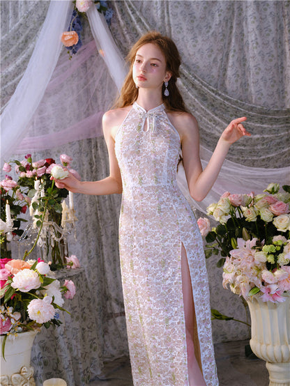 Wardrobes by Chen Elegant Beige Sleeveless Embroidered Crystal Bead Dress - Gilbert