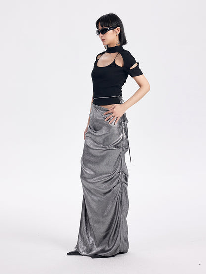 TINY IN cut-out high neck u-neck short sleeve fake two-piece top - COM