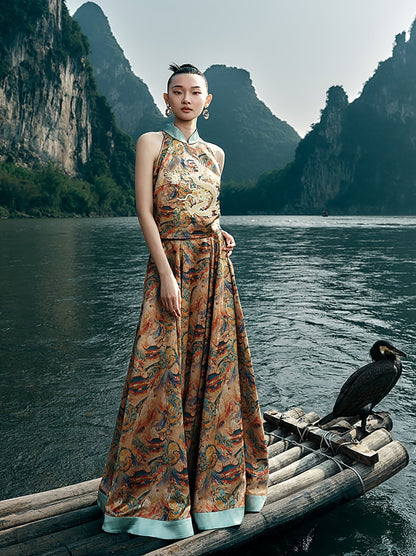 HECO Chinese Retro Mural Golden Dragon Embroidered Vest Top - ERIKA.