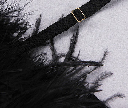 DOLLY Elegant Black Sleeveless Feather Off Shoulder Long Sleeve Party Dress-CHRIS