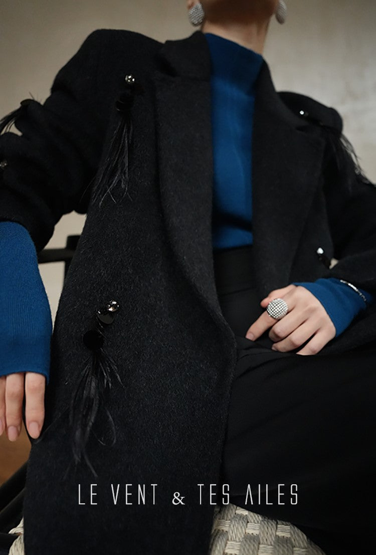LE VENT&TES AILES luxury wool reversible ostrich feather blazer coat-MAVS.