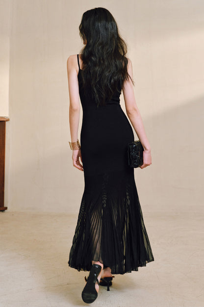 WANGXO | High-Quality Linen Tulle Temperament Suspender Fishtail Dress-LÉYA.