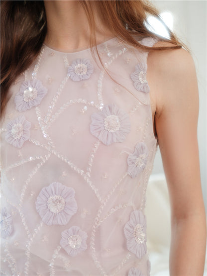 Wardrobes by Chen Purple Round Neck Sleeveless Dinner Feather Dress-Xera