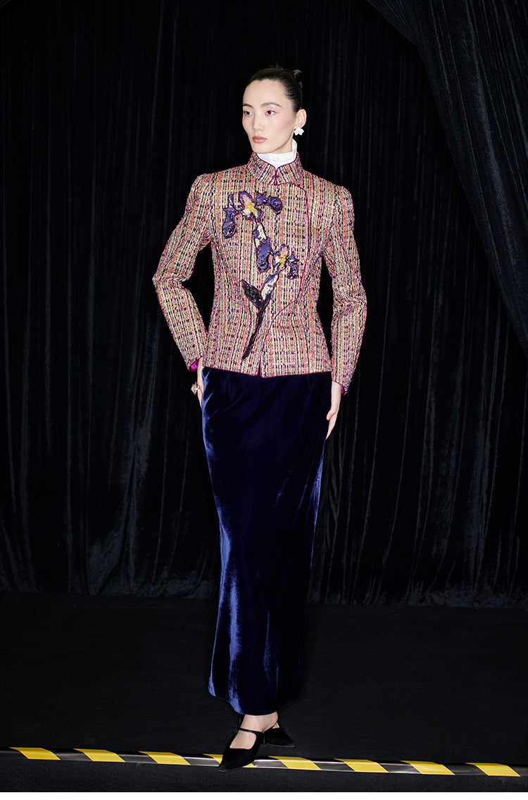 M essential Mackay designer kneaded gold coarse iris stacked slim jacket - FLAG.