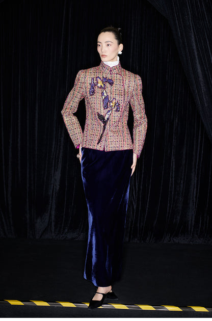 M essential Mackay designer kneaded gold coarse iris stacked slim jacket - FLAG.