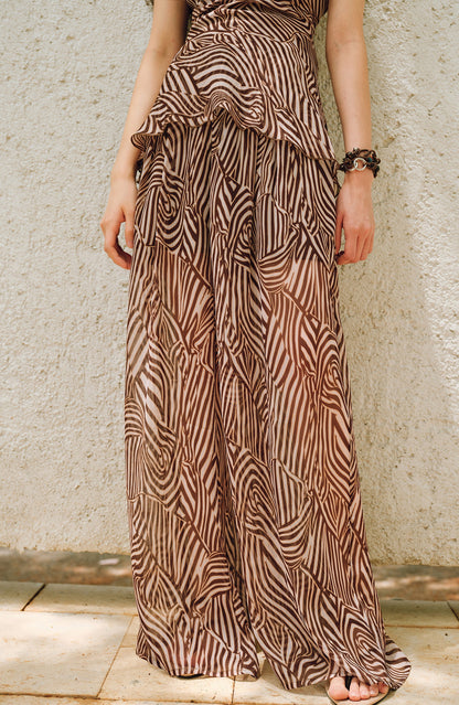 WANGXO Shaved Shoulders Waisted Top & Flowing Wide-Leg Pants -MIRA