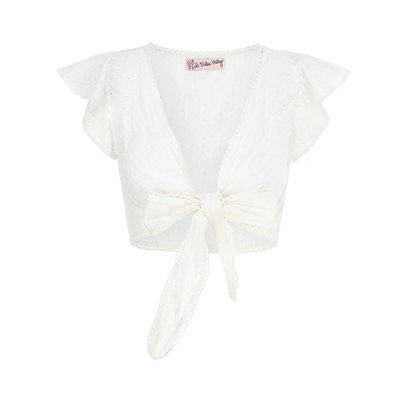 Le Palais Vintage  embroidery cotton wrap short top + high-waisted bud skirt-TEE.