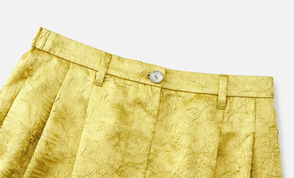 ZHUCHONGYUN loose tapered gold wrinkled satin trousers and top set--RIRI