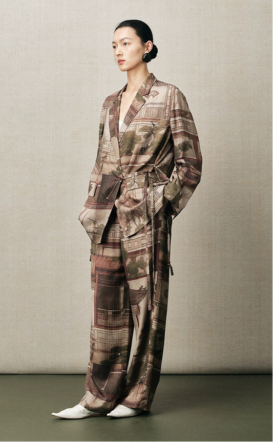 ZHUCHONGYUN landscape print loose straight pants-GREY.