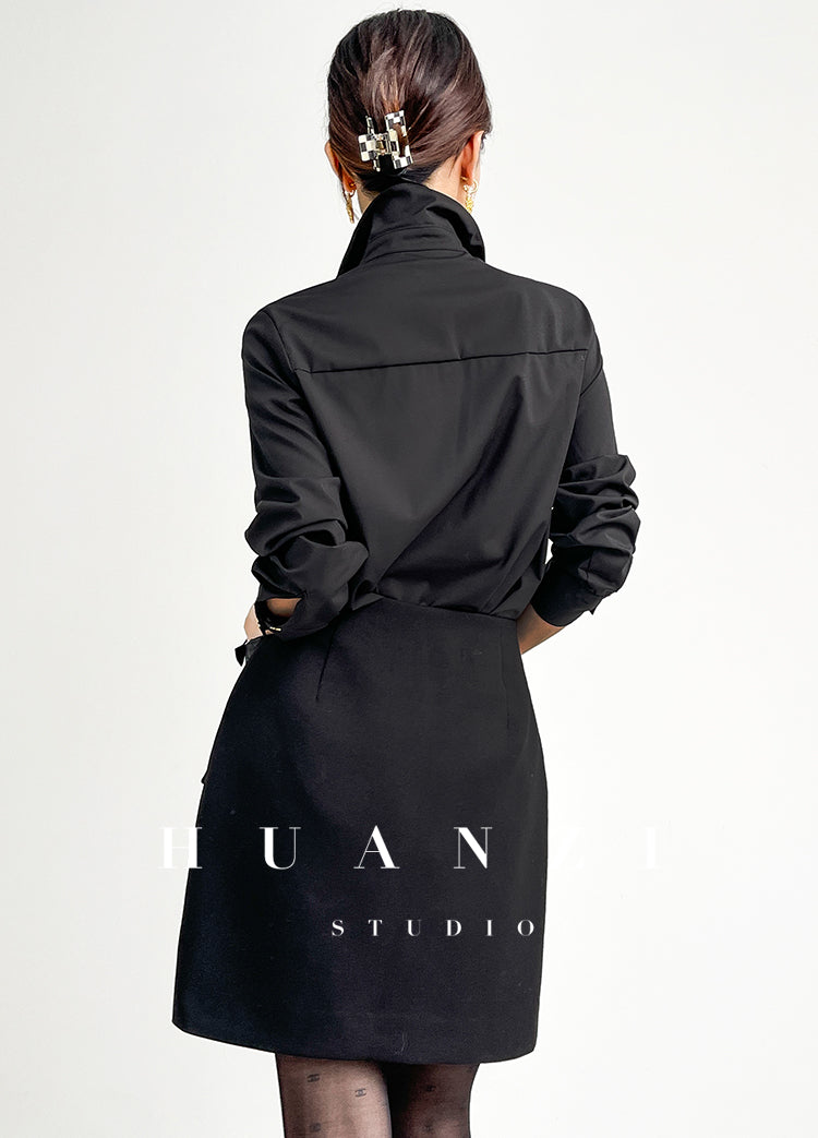 Huanzi  Autumn winter foreign style zipper high-waist skirt - Riwre