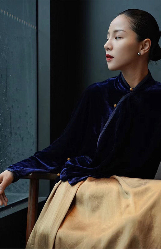 TUYUE silk velvet New Year red improved dressing robe top - TASHA.