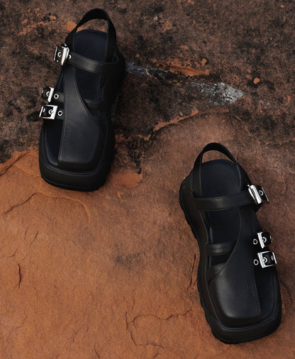 IUBALLET Stylish Cutout Black Silver Sandals - TEMPLE.