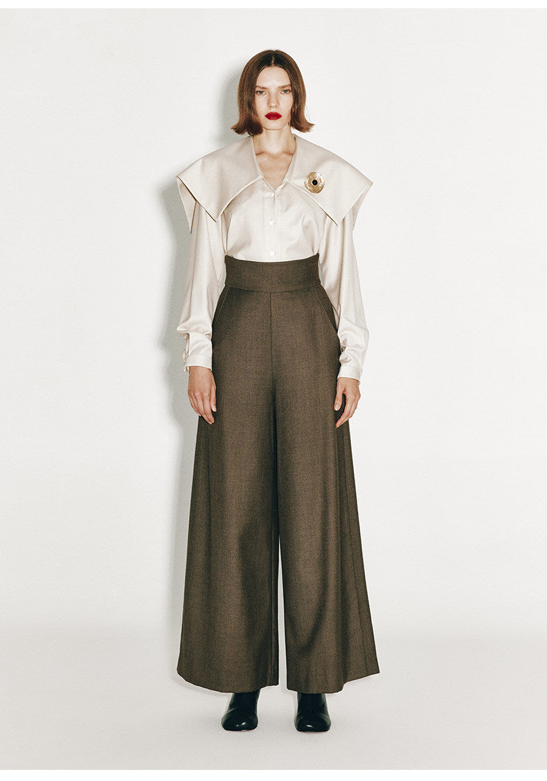 ATELIER MISS LU Cotton Wool Wide-leg Pants - PEPPER