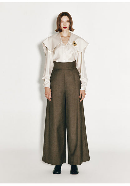 ATELIER MISS LU Cotton Wool Wide-leg Pants - PEPPER