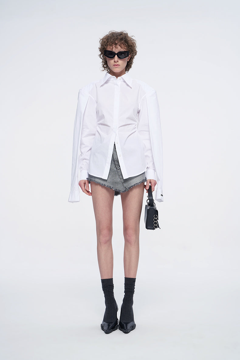ANNAKIKI niche white double-sleeved long-sleeved shirt-LUODAN