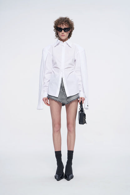 ANNAKIKI niche white double-sleeved long-sleeved shirt-LUODAN