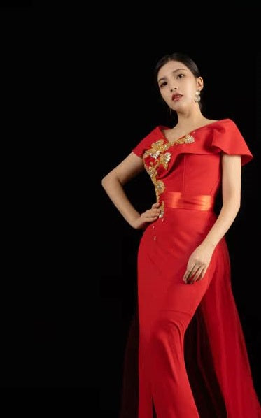BAISHA New evening banquet host niche high-end temperament slim dress- TAKE.