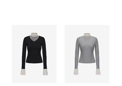 ATELIER MISS LU pearl embellished gauze patchwork knitted top - STRAD