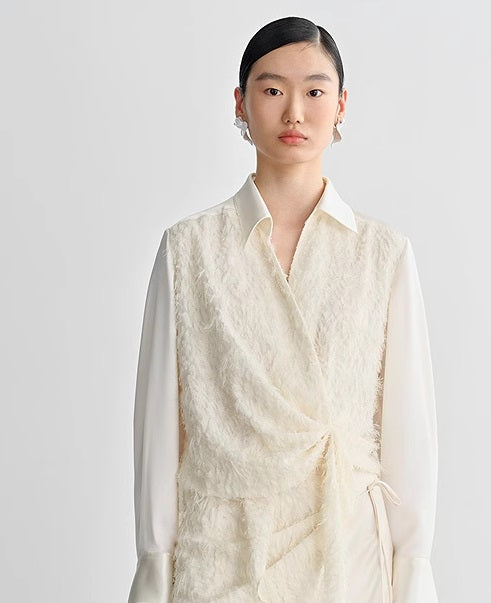 COMME MOI summer women's short texture stitched satin shirt - VIOLET.